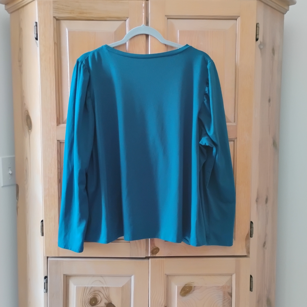 Lane Bryant Teal Crew Neck Side Ruched Long Sleeve Top Sz 18/20 - Picture 3 of 5